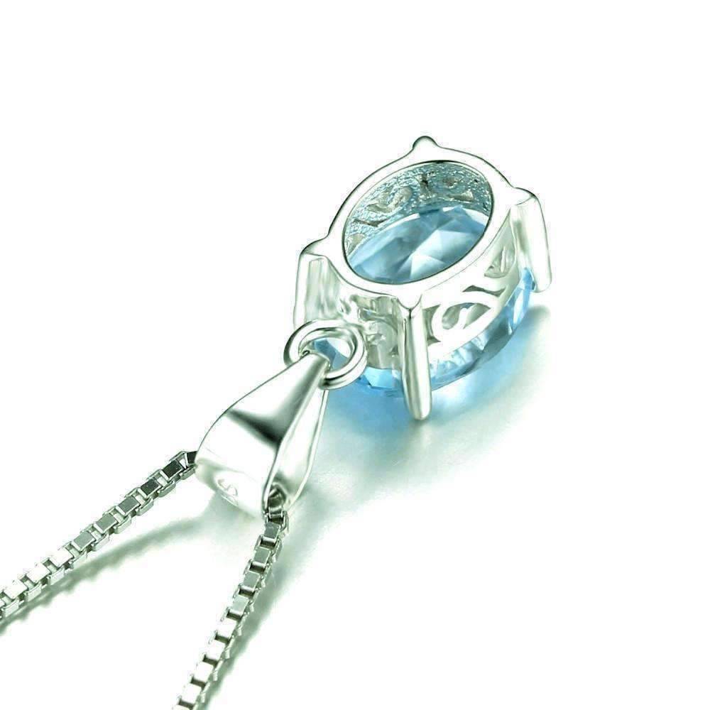 Feshionn IOBI Necklaces Ice Blue Genuine Topaz Oval Cut 2CT IOBI Precious Gems Pendant Necklace