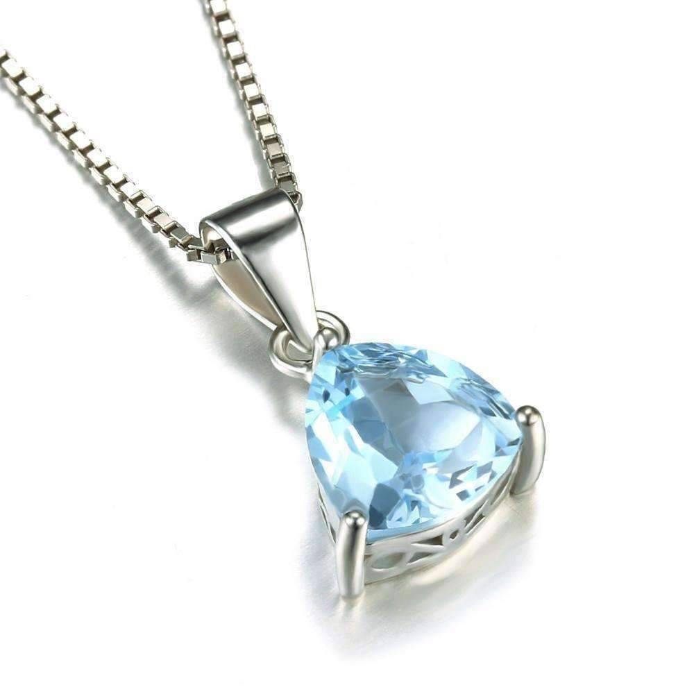 Feshionn IOBI Necklaces Ice Blue Pendant Ice Blue Genuine Topaz Trillion Cut 2.2CT IOBI Precious Gems Pendant Necklace