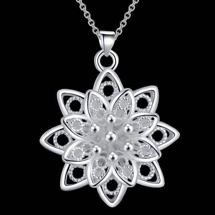 Feshionn IOBI Necklaces Large Sacred Lotus Flower Silver Necklace