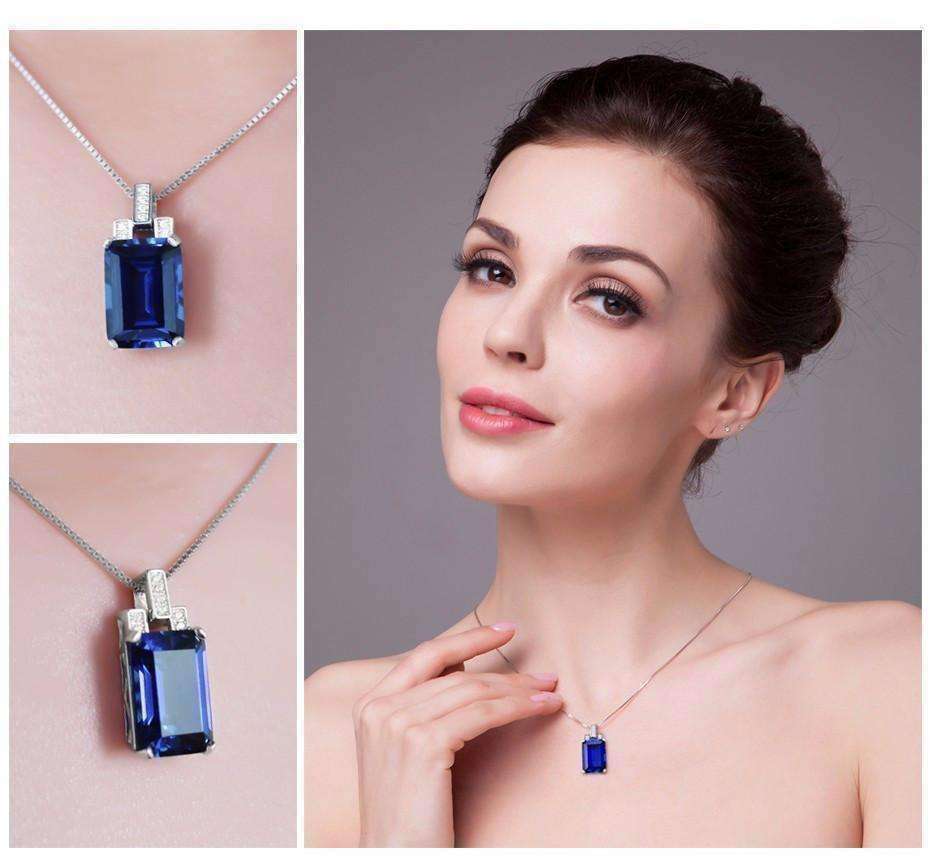 Feshionn IOBI Necklaces Legacy 9CT Emerald Cut Simulated Russian Sapphire IOBI Precious Gems Pendant