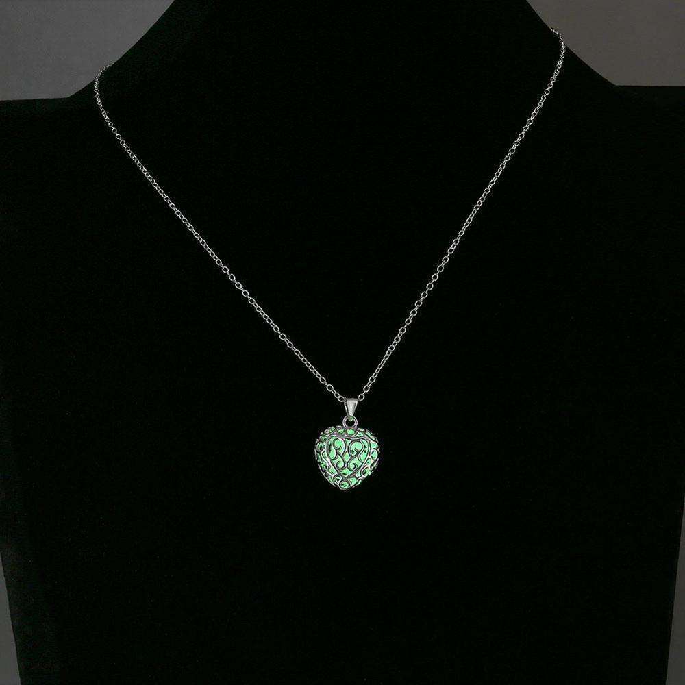 Feshionn IOBI Necklaces Luminous Heart Small Glow in The Dark Pendant Necklace