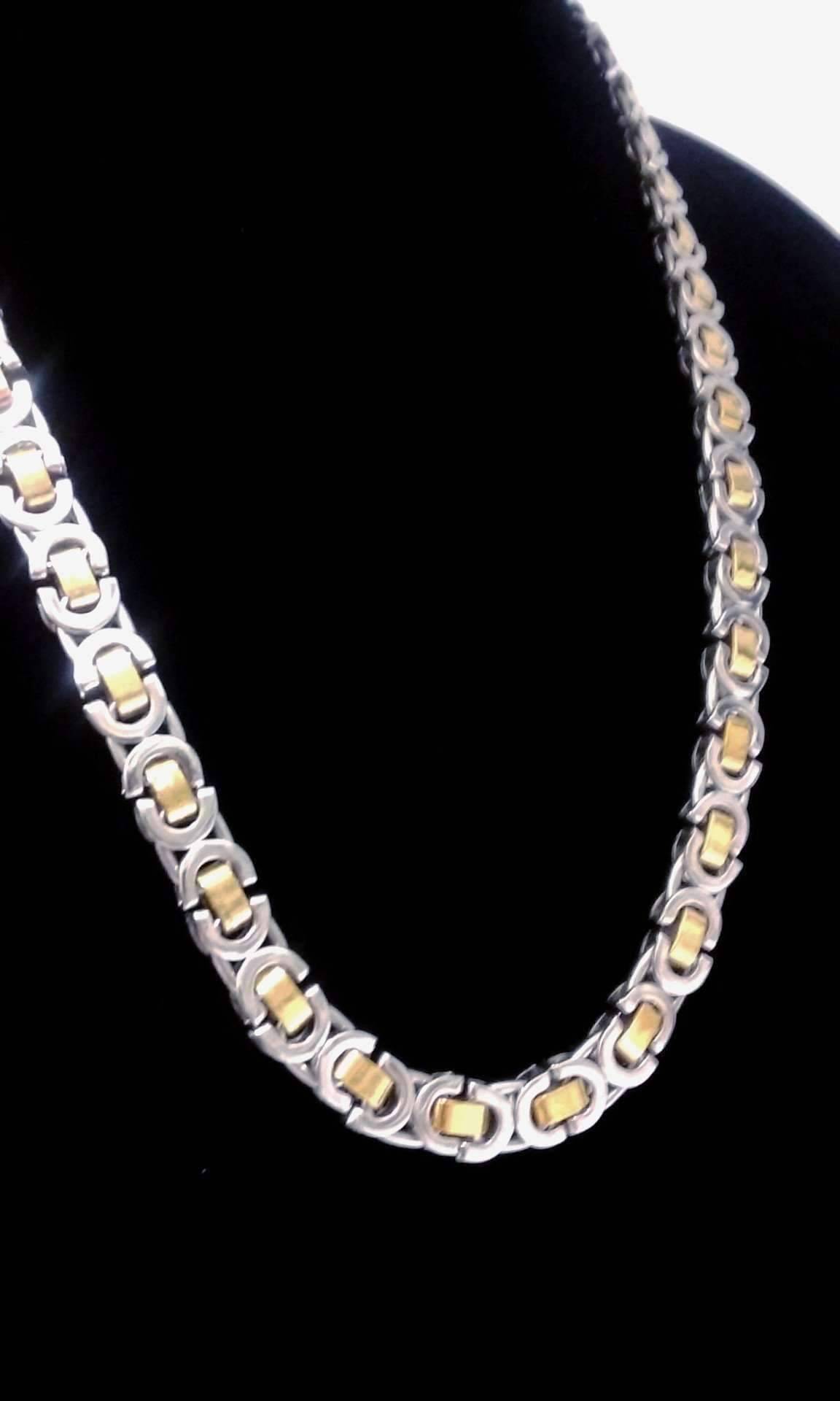 Feshionn IOBI Necklaces LYNX 22 inch Two Tone Flat Byzantine Link Stainless Steel Necklace