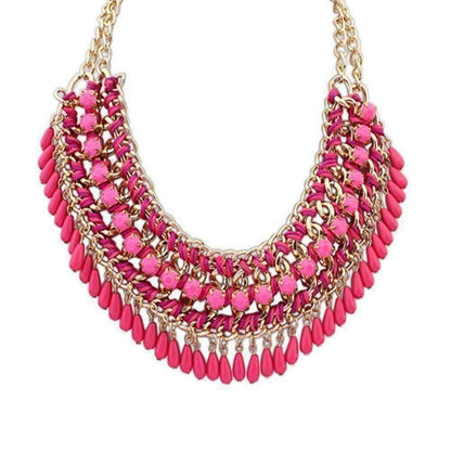 Feshionn IOBI Necklaces Magenta Pink Bohemia Weave Beaded Choker Necklace