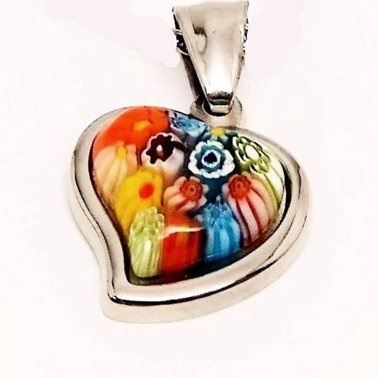 Feshionn IOBI Necklaces Millefiore Italian Glass Heart Charm Necklace