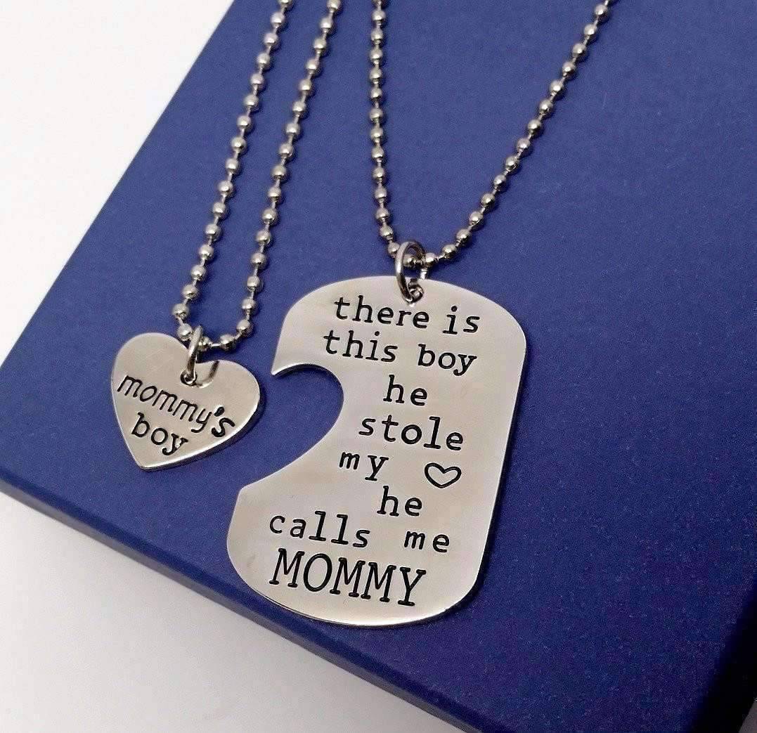 Feshionn IOBI Necklaces Mommy & Son Inspirational Heart Charm Dog Tag Necklace Set