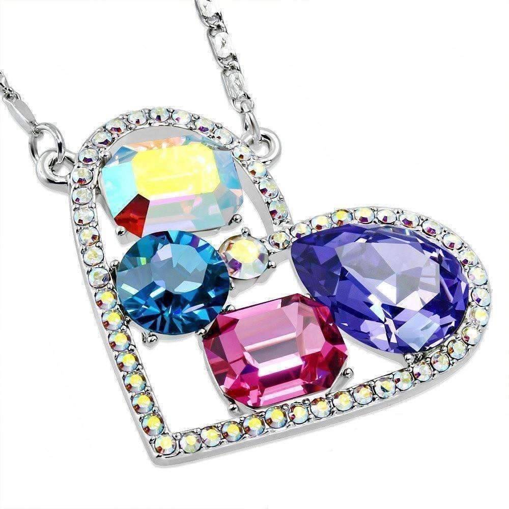 Feshionn IOBI Necklaces Multi Dazzling Shades of Pastel Multi-Stone IOBI Crystals Heart Pendant Necklace