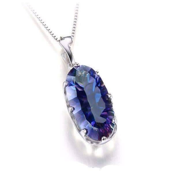 Feshionn IOBI Necklaces Mystic Blue Rainbow Fire 11.8CT Oval IOBI Precious Gems Pendant Necklace
