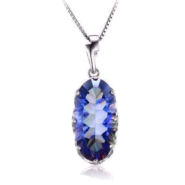 Feshionn IOBI Necklaces Mystic Blue Rainbow Fire 11.8CT Oval IOBI Precious Gems Pendant Necklace