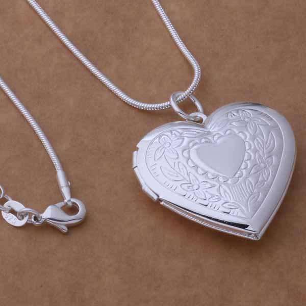 Feshionn IOBI Necklaces ON SALE - Floral Design Stamped Sterling Silver Heart Locket Necklace