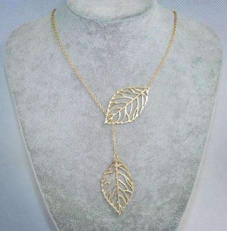 Feshionn IOBI Necklaces ON SALE - Leaf Tassle Necklace in Yellow Gold or White Gold