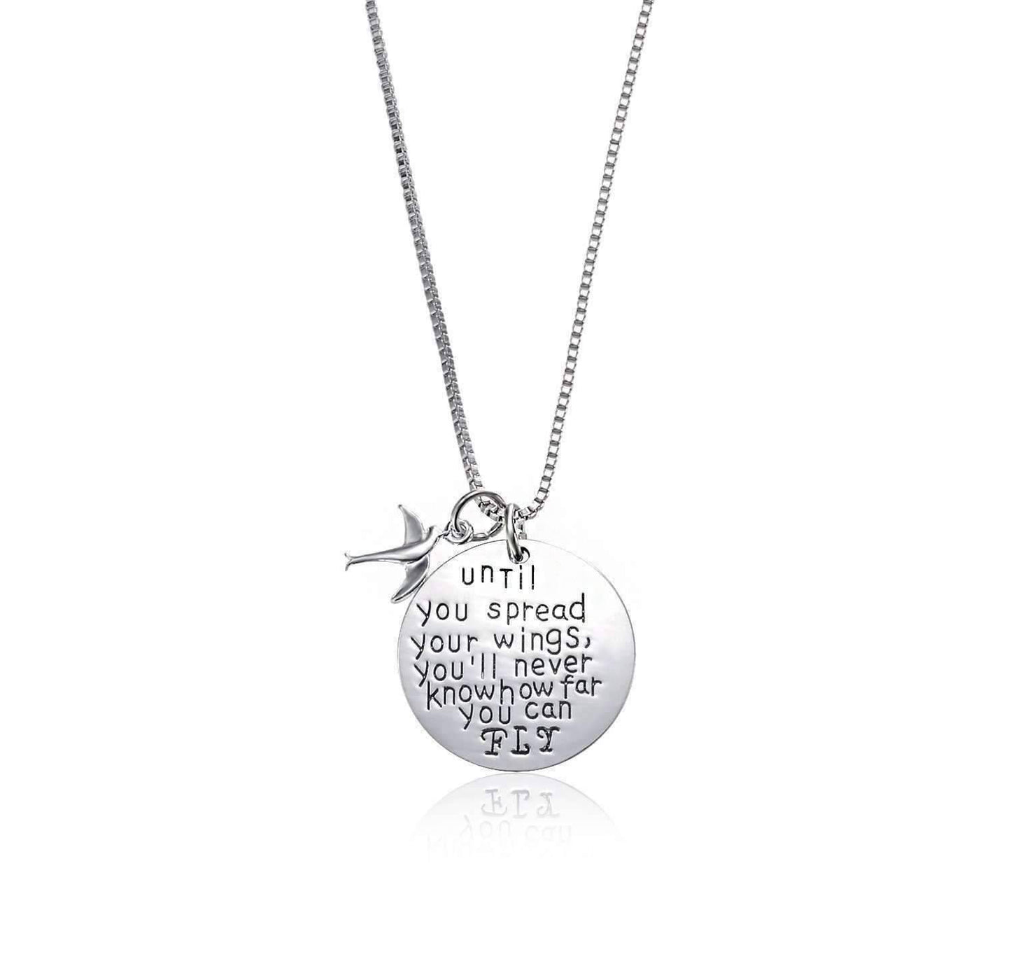 Feshionn IOBI Necklaces ON SALE - "Until You Spread Your Wings, You'll Never Know How Far You Can FLY" Inspirational Charm Necklace