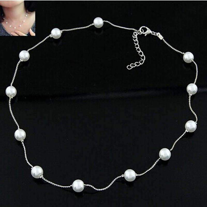 Feshionn IOBI Necklaces ON SALE - White Pearl Bead Chain Station Necklace