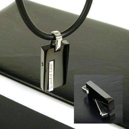 Feshionn IOBI Necklaces "Only Love" Sleek Black Stainless Steel CZ Accent Pendant Necklace