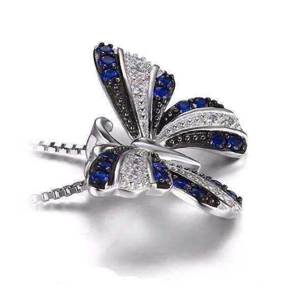 Feshionn IOBI Necklaces Papillon Blue Spinel Butterfly IOBI Precious Gems Halo Pendant Necklace