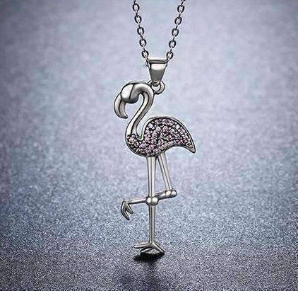 Feshionn IOBI Necklaces Perfectly Pink Flamingo Pavé CZ Sterling Silver Necklace