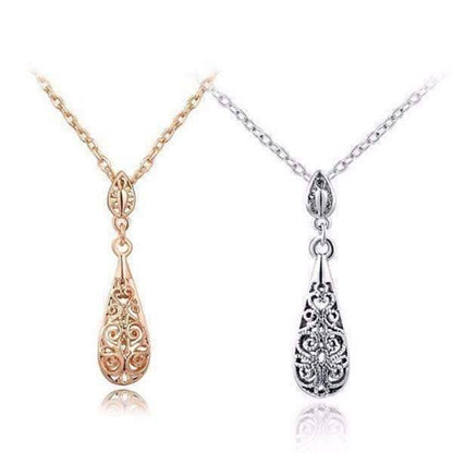 Feshionn IOBI Necklaces Platinum Arabesque Filigree Puff Teardrop Necklace
