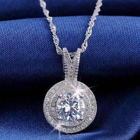 Feshionn IOBI Necklaces Platinum Belle Epoque Style Pendant Necklace with 1.25ct Swiss CZ in Platinum Plated Micro Pave' Setting