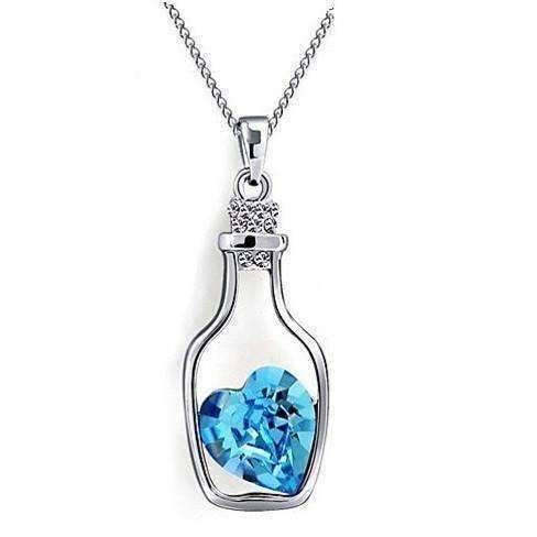 Feshionn IOBI Necklaces Platinum Bottled Up Love IOBI Crystals Necklace In Aqua Blue