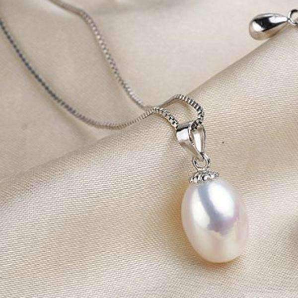 Feshionn IOBI Necklaces Pure White Genuine Freshwater Pearl Drop Necklace