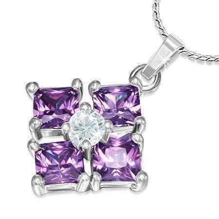 Feshionn IOBI Necklaces Purple ON SALE - "Reflection" Cubic Zirconia Square Pendant Necklace - Available in Two Colors