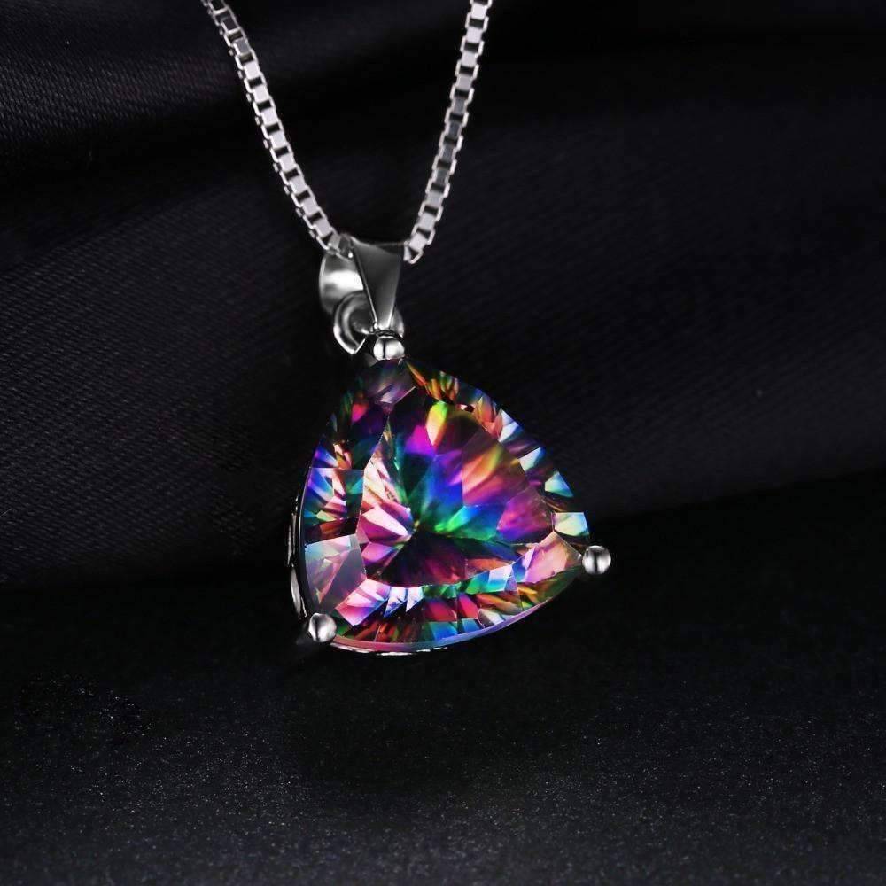 Feshionn IOBI Necklaces Rainbow Fire Genuine Mystic Topaz Trillion Cut 4CT IOBI Precious Gems Pendant Necklace