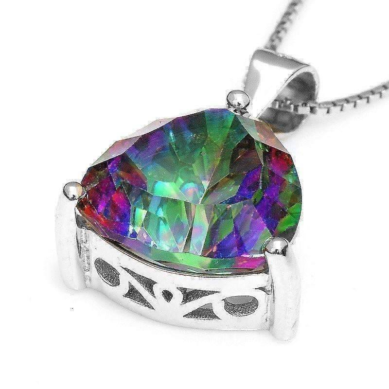 Feshionn IOBI Necklaces Rainbow Fire Genuine Mystic Topaz Trillion Cut 4CT IOBI Precious Gems Pendant Necklace