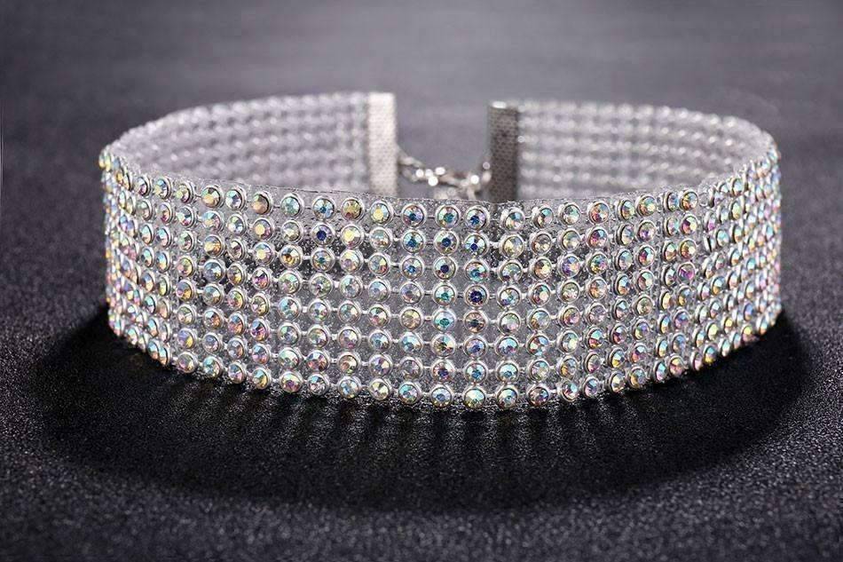 Feshionn IOBI Necklaces Rainbow Jeweled Rhinestone Choker in Four Sizes