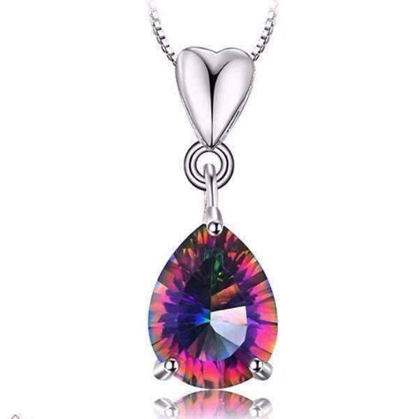 Feshionn IOBI Necklaces Rainbow Pear Earrings Rainbow Fire Genuine Mystic Topaz Pear Cut 2CT IOBI Precious Gems Pendant