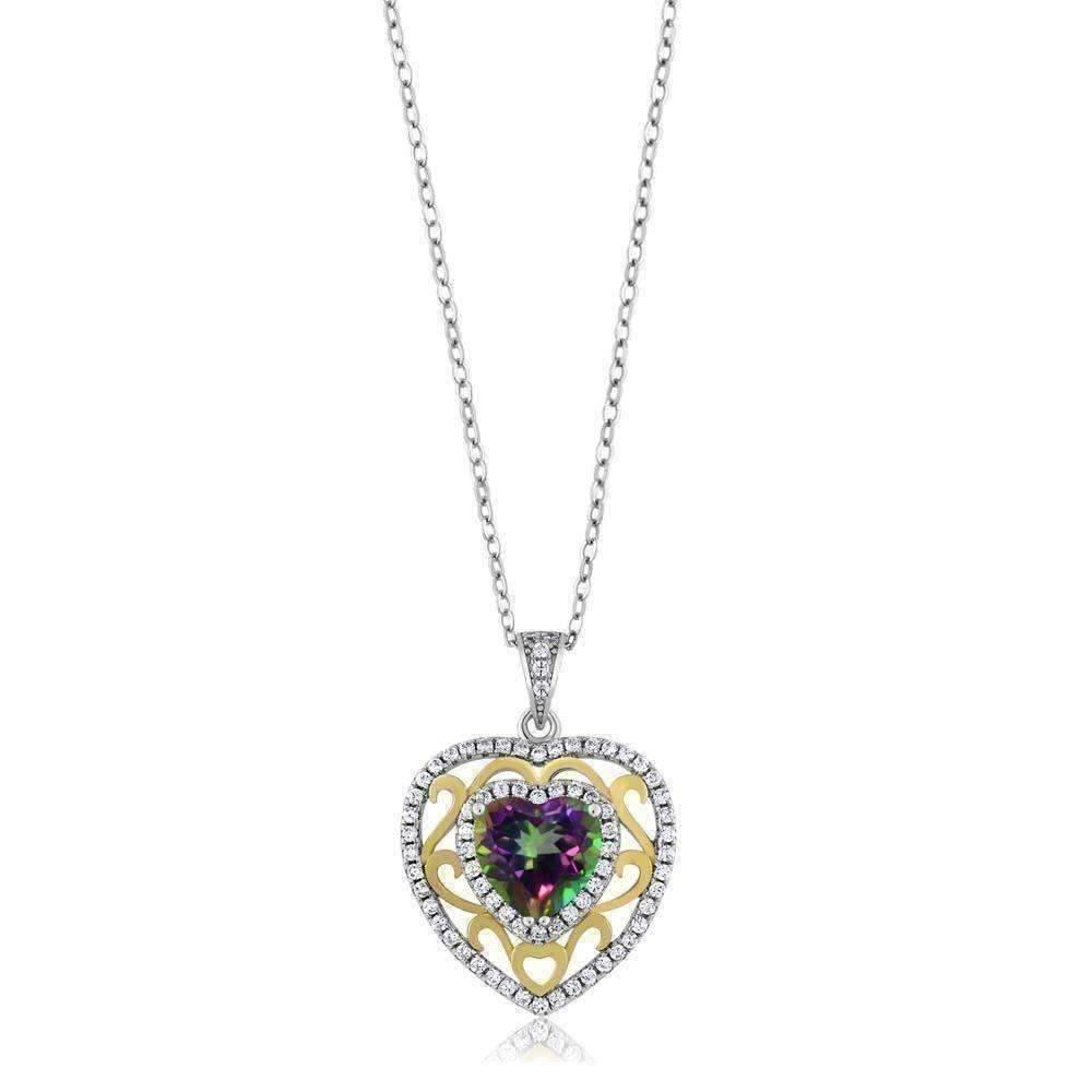 Feshionn IOBI Necklaces Romance Genuine Green Mystic Topaz Heart IOBI Precious Gems Pendant Necklace