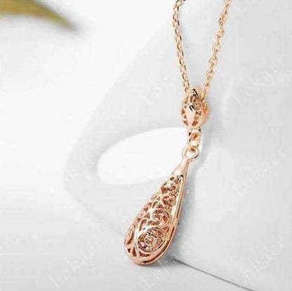 Feshionn IOBI Necklaces Rose Gold Arabesque Filigree Puff Teardrop Necklace