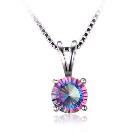 Feshionn IOBI Necklaces Round Pendant Rainbow Fire Genuine Mystic Topaz Round Cut 1CT IOBI Precious Gems Pendant Necklace