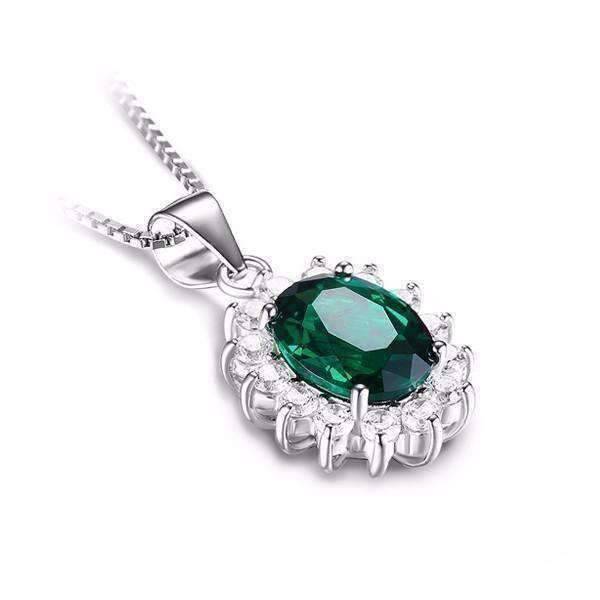 Feshionn IOBI Necklaces Russian Halo Oval Cut 2.5CT Nano Simulated Emerald IOBI Precious Gems Pendant Necklace