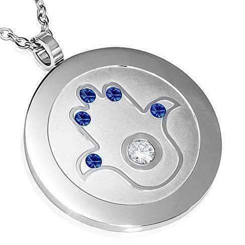 Feshionn IOBI Necklaces Sapphire Blue Sapphire Blue Hamsa Medallion Necklace