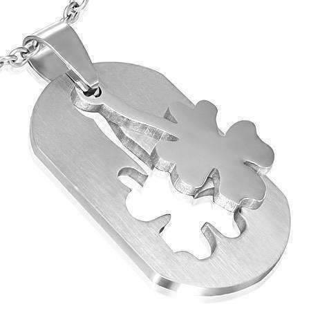 Feshionn IOBI Necklaces Shamrock 2 Piece Cut-Out Dog Tag Pendant Stainless Steel Necklace