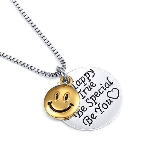 Feshionn IOBI Necklaces Silver "Be Happy Be True..." Smiley Face Inspirational Charm Necklace