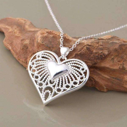 Feshionn IOBI Necklaces Silver Bursting With Love Filigree Heart Necklace
