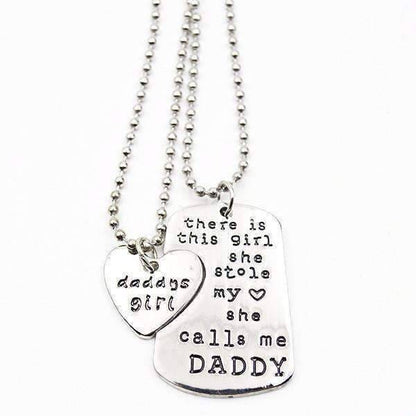 Feshionn IOBI Necklaces Silver Daddy & Daughter Inspirational Heart Charm Dog Tag Necklace Set