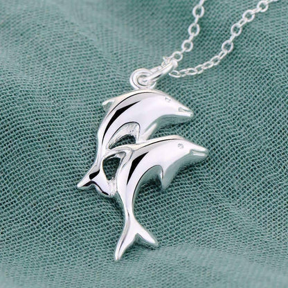 Feshionn IOBI Necklaces Silver Double Dolphin Sterling Silver Necklace