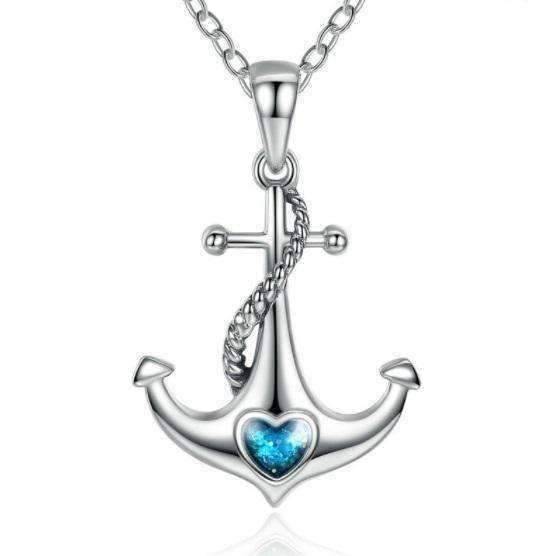 Feshionn IOBI Necklaces Silver Heart Of The Sea Sterling Silver Anchor Necklace