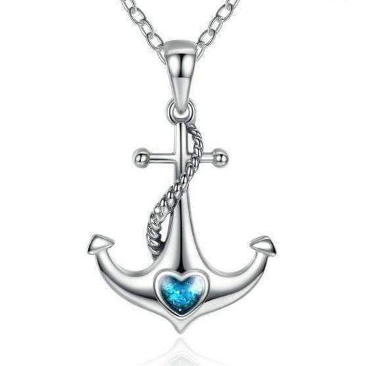 Feshionn IOBI Necklaces Silver Heart Of The Sea Sterling Silver Anchor Necklace