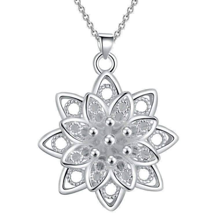 Feshionn IOBI Necklaces Silver Large Sacred Lotus Flower Silver Necklace