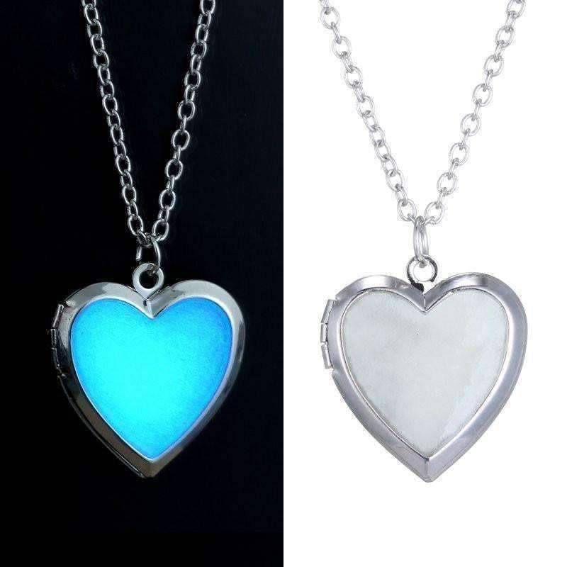 Feshionn IOBI Necklaces Silver ON SALE - Beaming Heart Glow in The Dark Locket Necklace