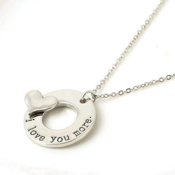 Feshionn IOBI Necklaces Silver ON SALE - "I Love You More" 3D Heart Stamped Charm Necklace
