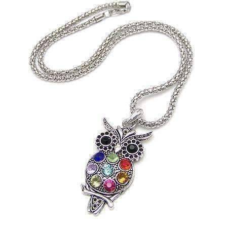 Feshionn IOBI Necklaces Silver Retro Owl Crystal Necklace