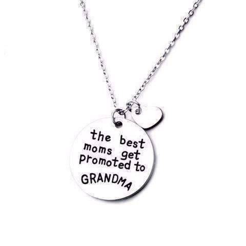 Feshionn IOBI Necklaces Silver "The Best Moms Get Promoted to Grandma" Inspirational Stamped Charm Necklace