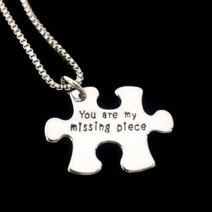 Feshionn IOBI Necklaces Silver "You Are My Missing Piece" Inspirational Stamped Puzzle Charm Necklace