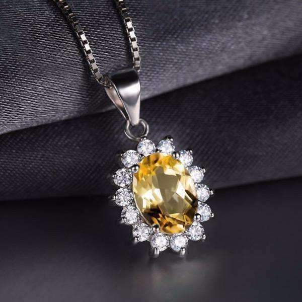 Feshionn IOBI Necklaces Spanish Gold Halo 2.5CT Genuine Citrine IOBI Precious Gems Pendant Necklace