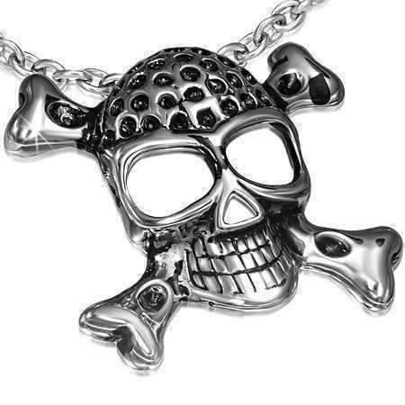 Feshionn IOBI Necklaces Stainless Steel Jolly Roger Pirate Skull & Crossbones Stainless Steel Pendant Necklace