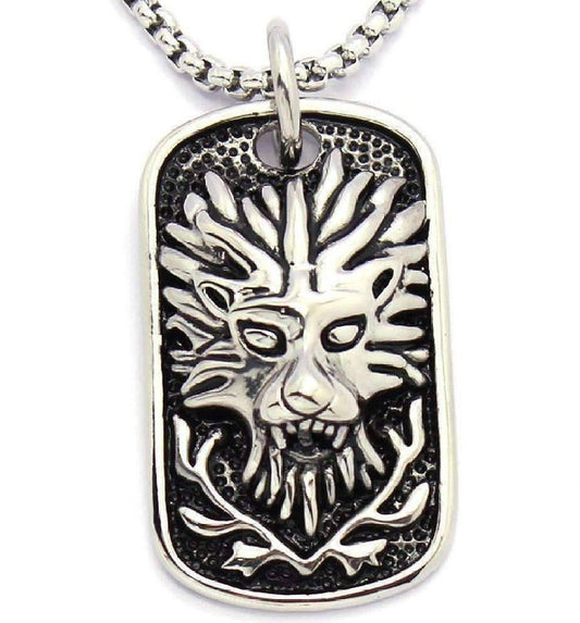 Feshionn IOBI Necklaces Stainless Steel "Pride" Embossed Lion's Head Dog Tag Pendant Stainless Steel Necklace