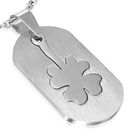 Feshionn IOBI Necklaces Stainless Steel Shamrock 2 Piece Cut-Out Dog Tag Pendant Stainless Steel Necklace